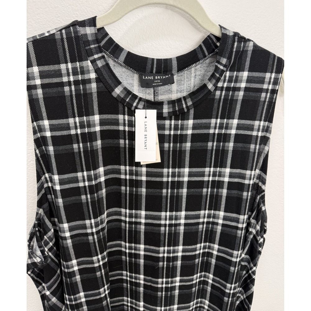 Lane Bryant Black White Plaid Swing Tunic Sleeveless Top 14/16 NWT - Picture 4 of 12